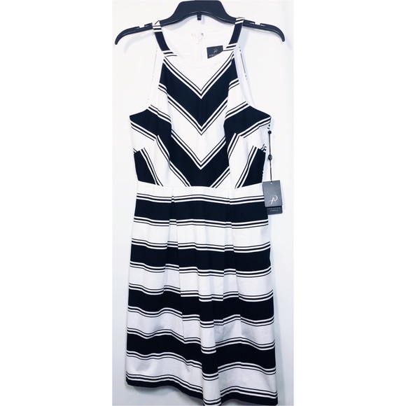 SOLD Adrianna Papell Halter Dress Black White - Picture 5 of 8